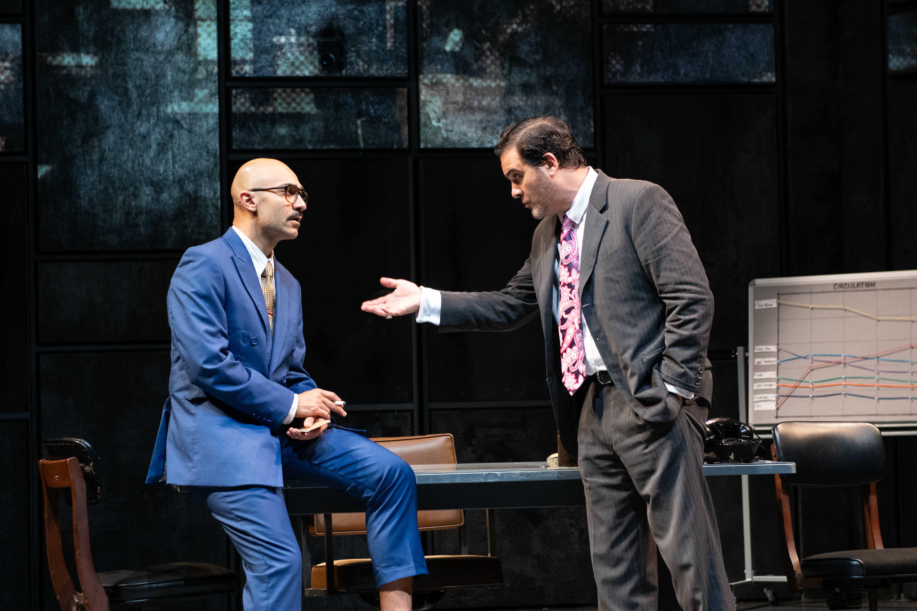 <p>Maboud Ebrahimzadeh (Brian McConnell) and Cody Nickell (Larry Lamb) in INK. Photo by Margot Schulman.</p>