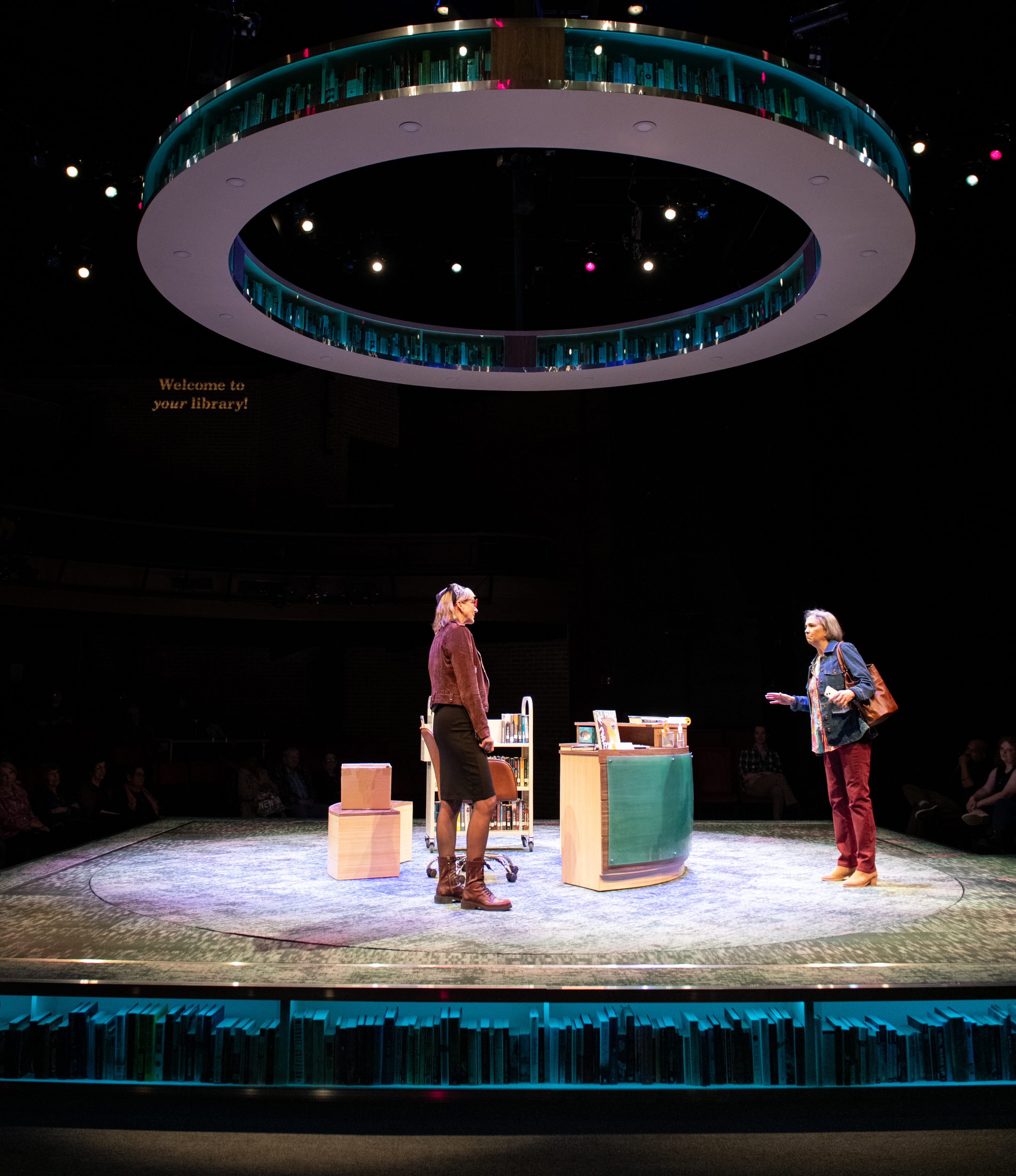 <p>Kate Eastwood Norris (The Librarian) and Holly Twyford (The Mother) in <em>Bad Books</em>. Photo by Margot Schulman Photography. </p>