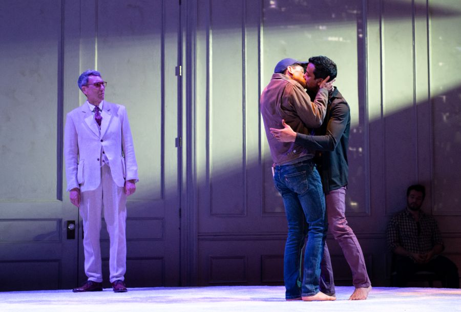 <p>Robert Sella (Morgan, Walter Poole), Jordi Bertrán Ramírez (Leo), and Adam Poss (Toby Darling) in THE INHERITANCE. Photo by Margot Schulman. </p>