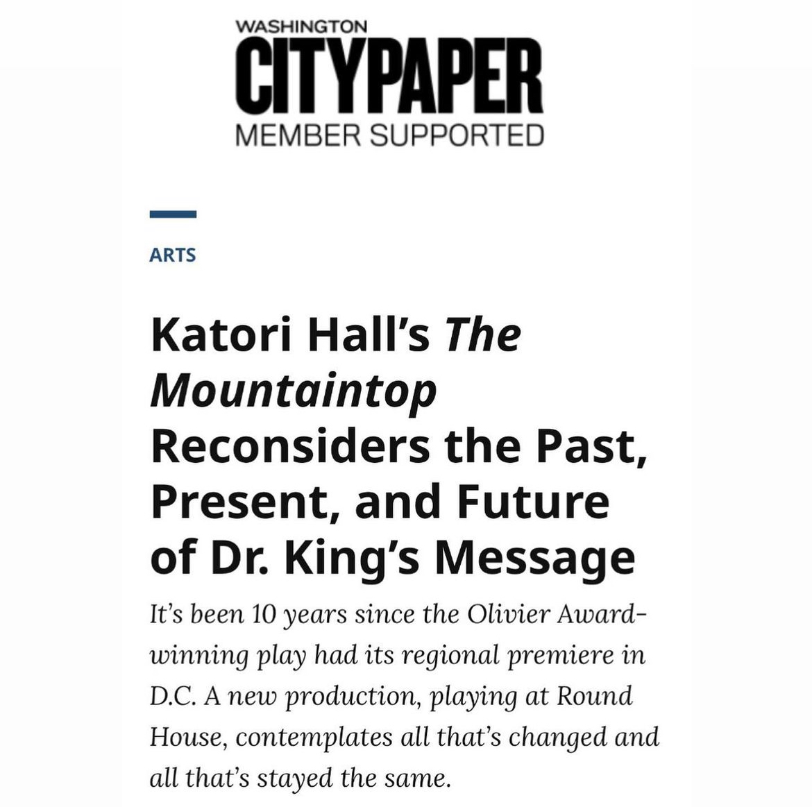Washington City Paper Feature: Interview with Katori Hall (The Mountaintop)