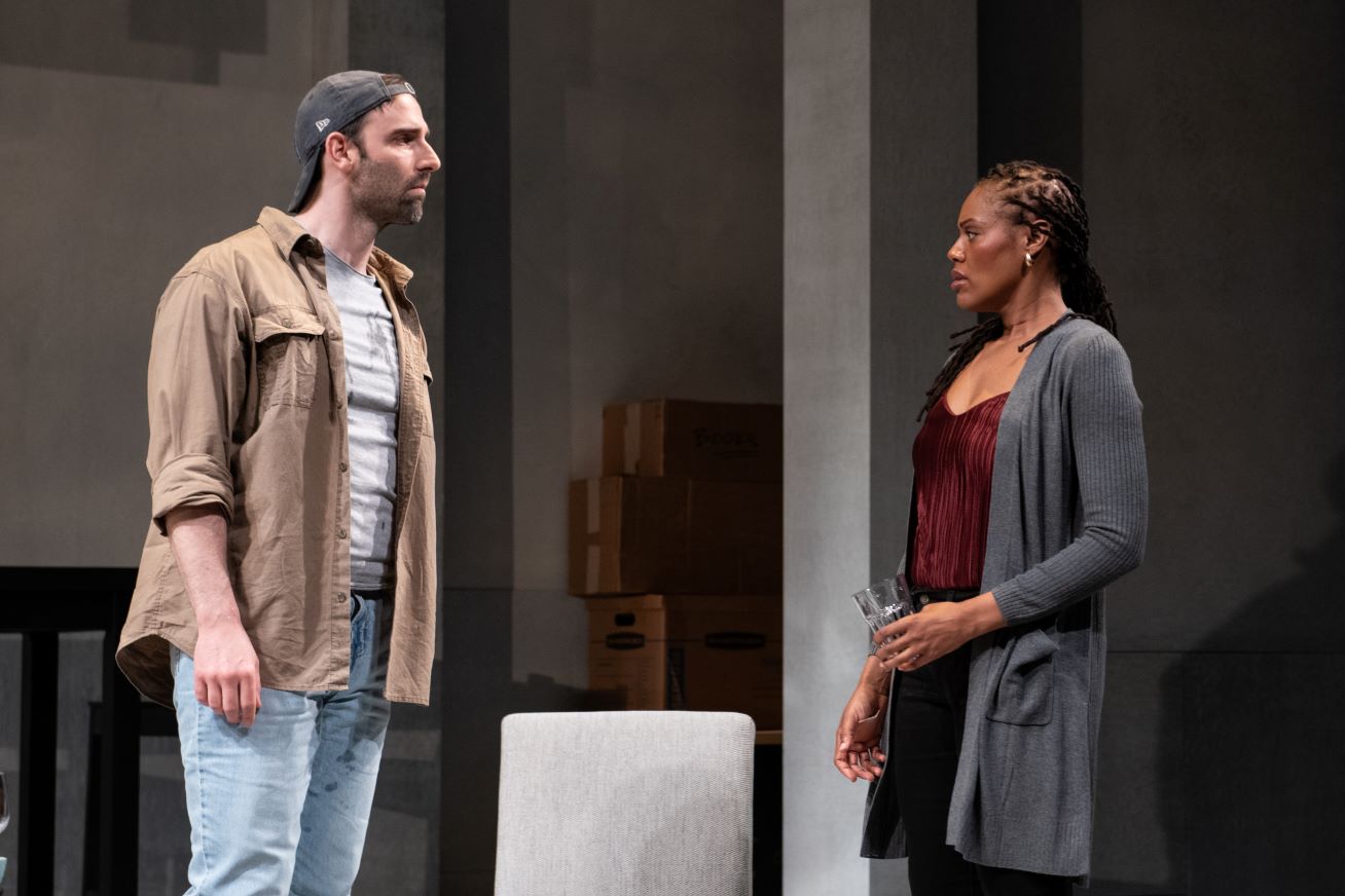 <p>Danny Gavigan (Andrew) and Nikkole Salter (Leslie) in <em>A Jumping-Off Point</em>. Photo by Margot Schulman Photography. </p>