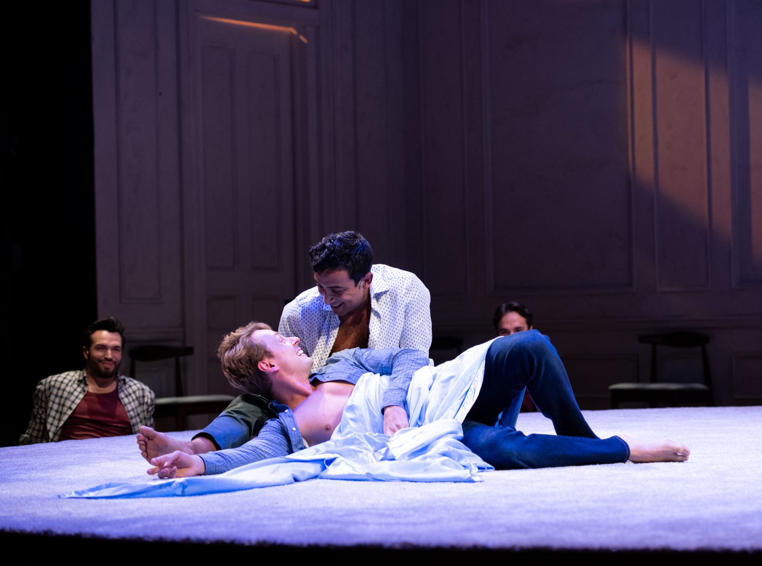 <p>David Gow (Eric Glass) and Adam Poss (Toby Darling) in THE INHERITANCE. Photo by Margot Schulman. </p>