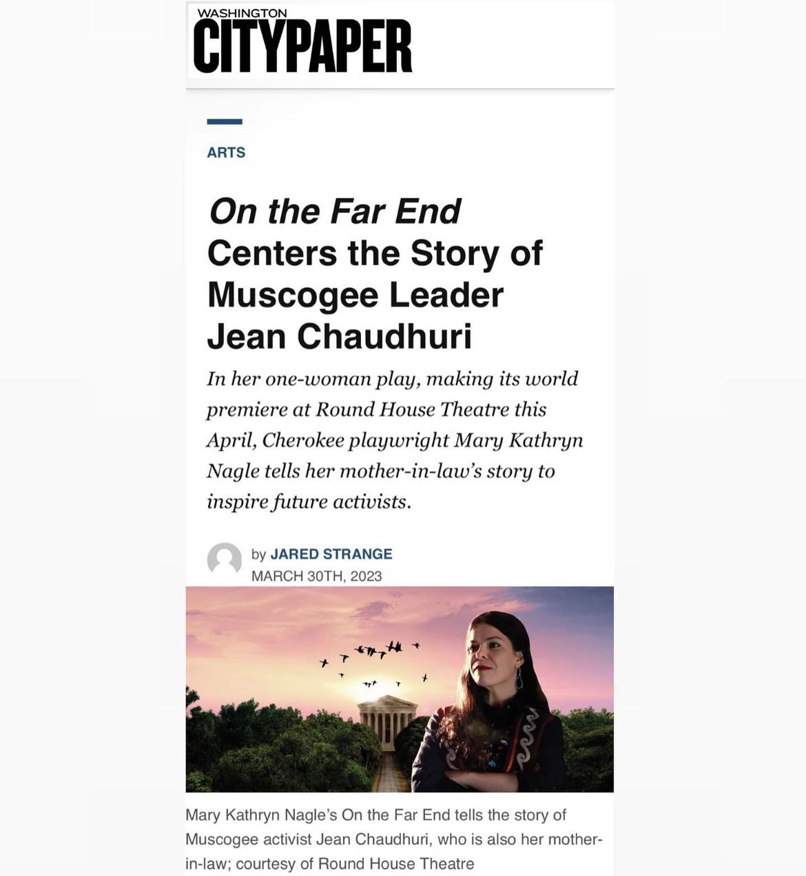 Washington City Paper Feature: On the Far End Centers the Story of Muscogee Leader Jean Chaudhuri