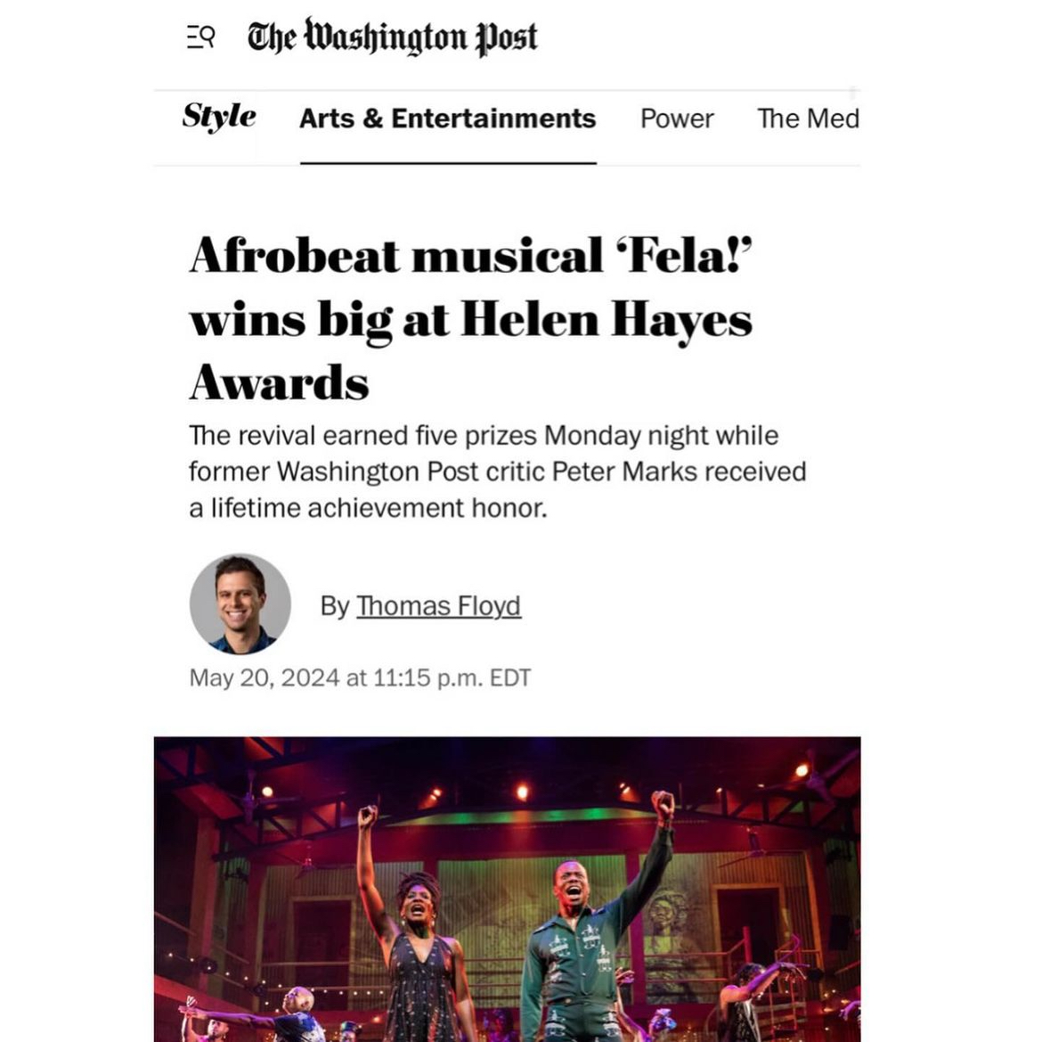 Washington Post: FELA! wins big at Helen Hayes Awards