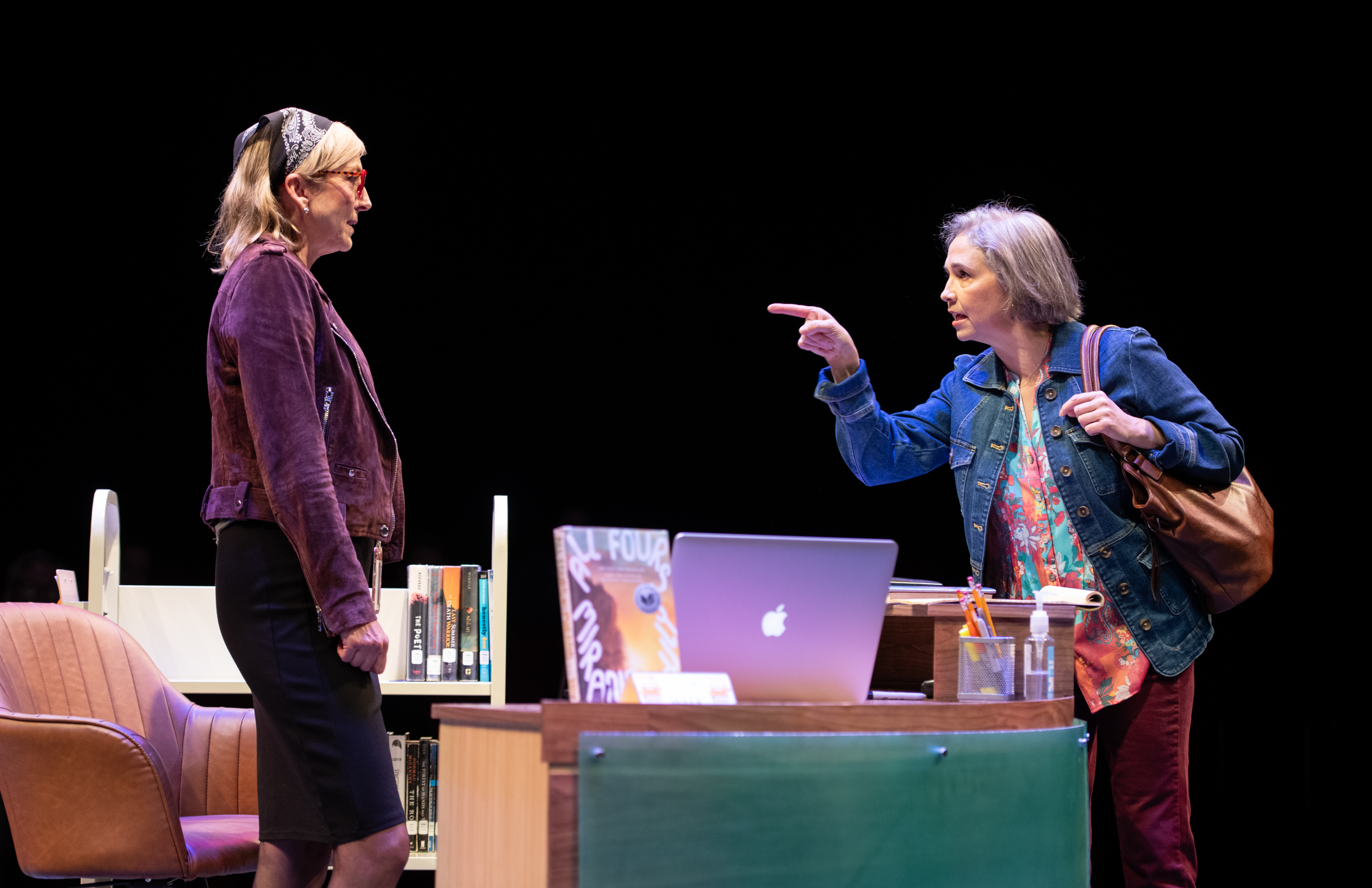 <p>Kate Eastwood Norris (The Librarian) and Holly Twyford (The Mother) in <em>Bad Books.</em> Photo by Margot Schulman Photography. </p>