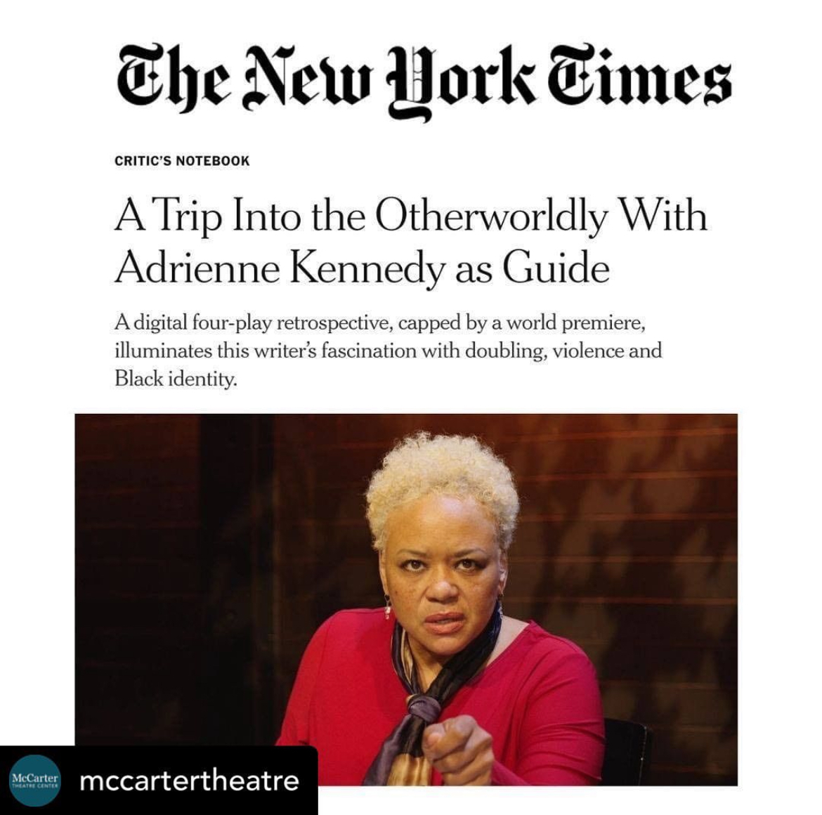 New York Times, Critic's Notebook: A Trip Into the Otherworldly With Adrienne Kennedy as Guide