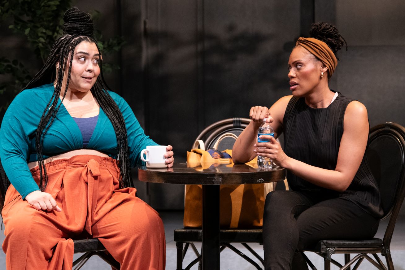 <p>Cristina Pitter (Miriam) and Nikkole Salter (Leslie) in <em>A Jumping-Off Point</em>. Photo by Margot Schulman Photography. </p>