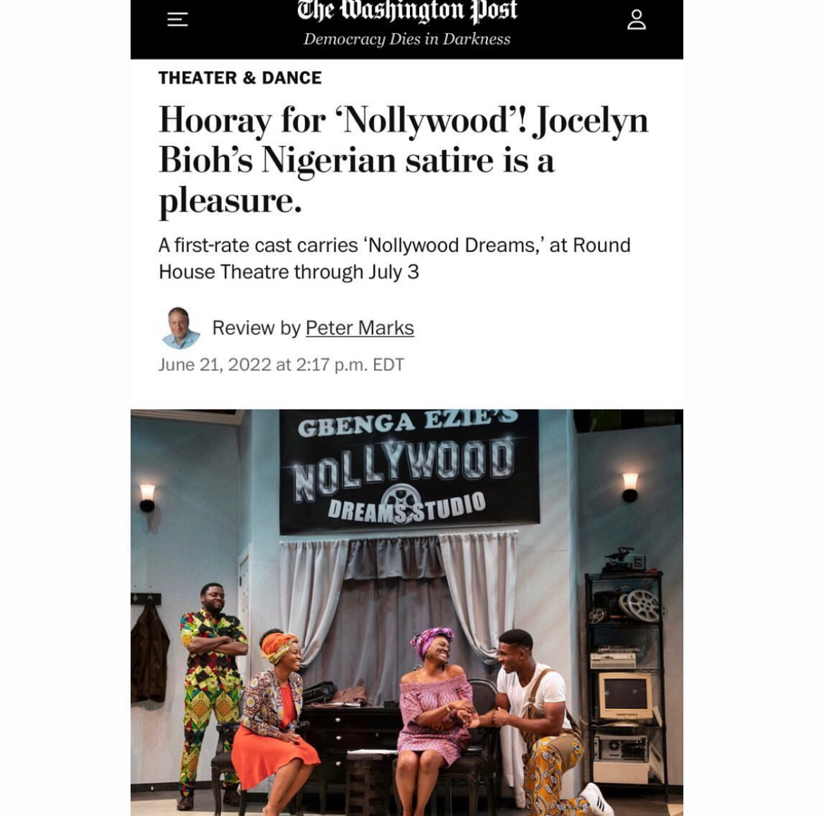 Washington Post Review by Peter Marks: 'Hooray for Nollywood'! Jocelyn Bioh's Nigerian satire is a pleasure