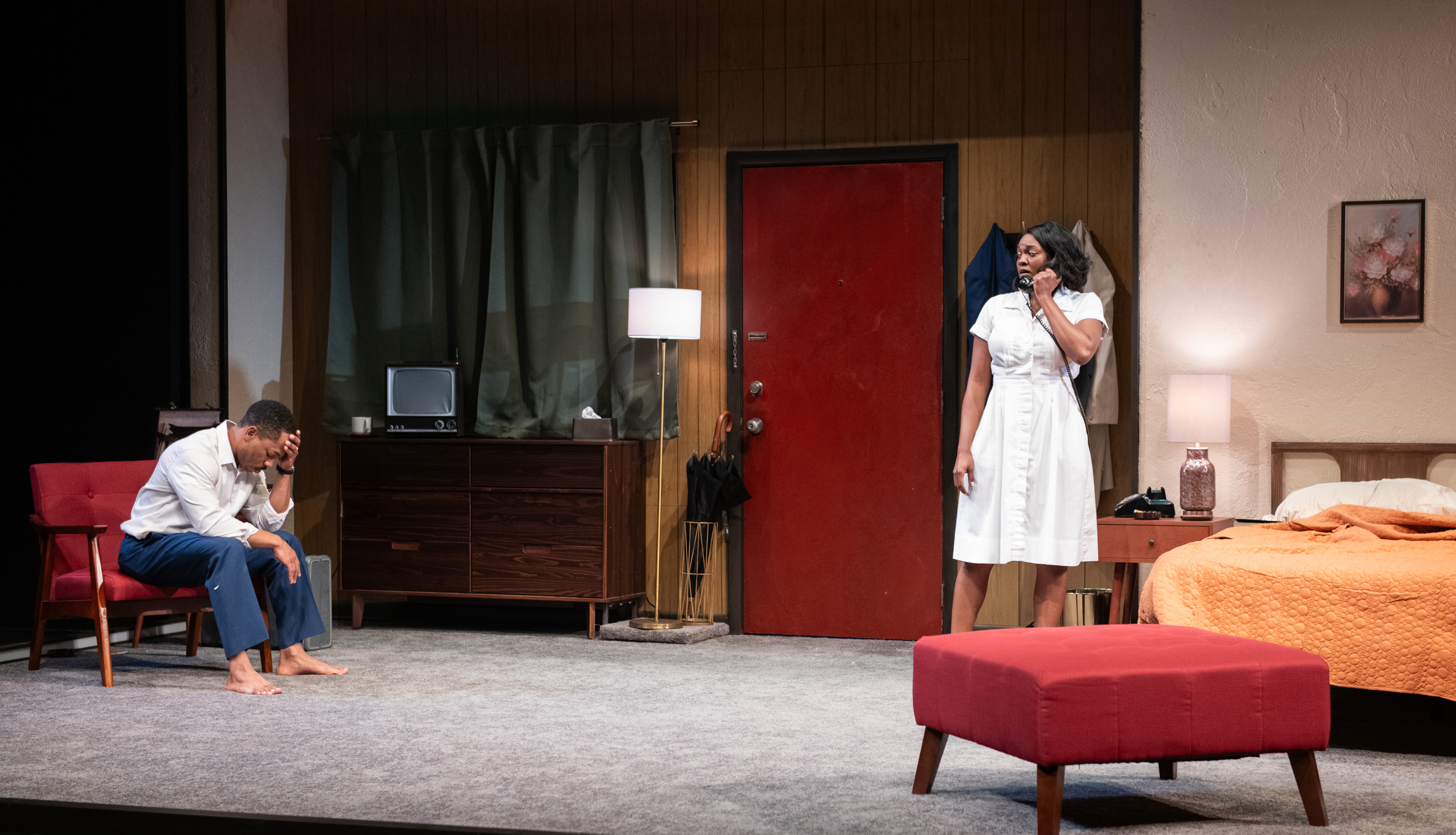 <p>Ro Boddie (Dr. Martin Luther King, Jr.) and Renea S. Brown (Camae) in THE MOUNTAINTOP. Photo by Margot Schulman Photography.</p>