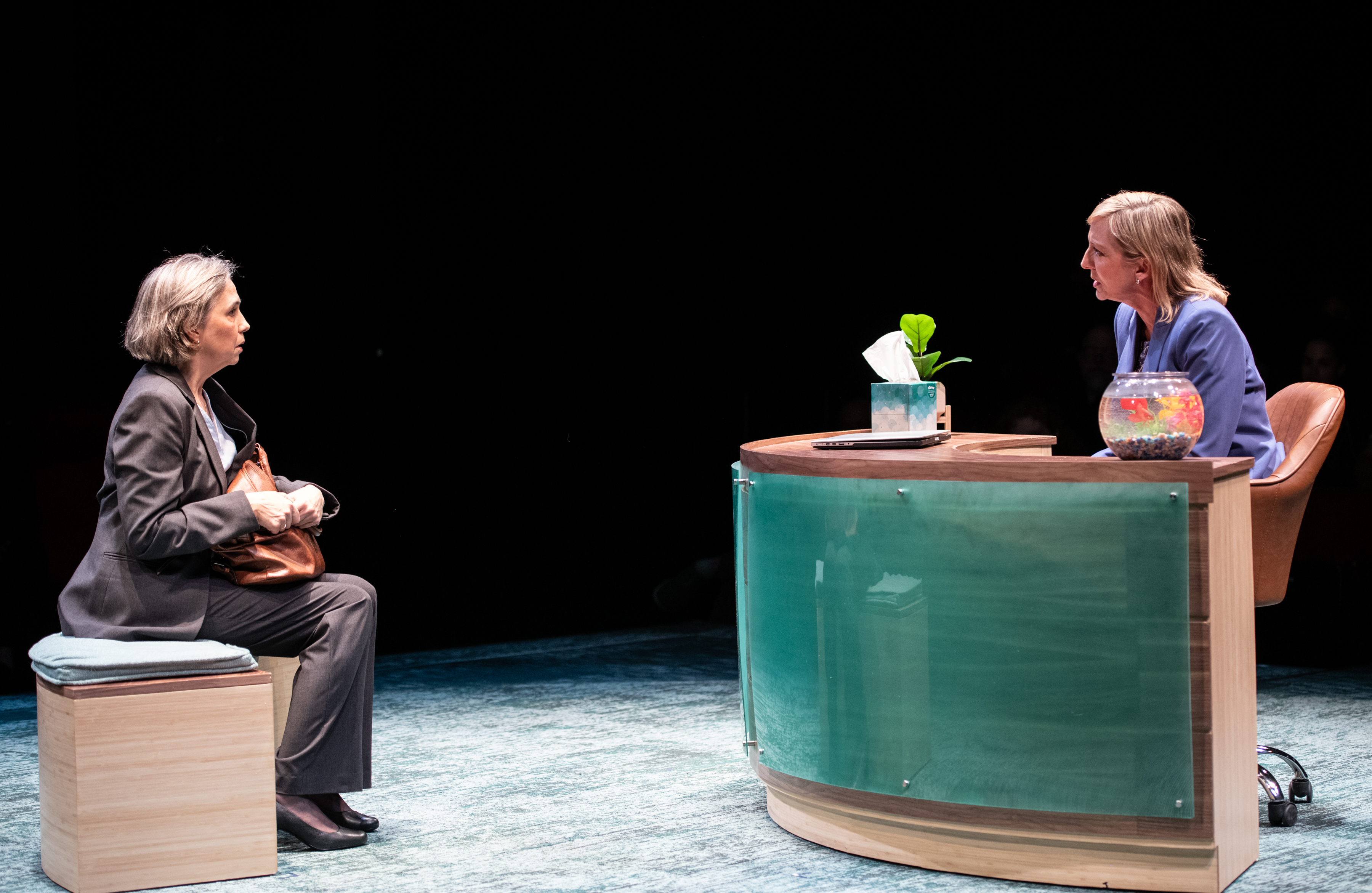 <p>Holly Twyford (The Mother) and Kate Eastwood Norris (The Manager) in <em>Bad Books.</em> Photo by Margot Schulman Photography. </p>