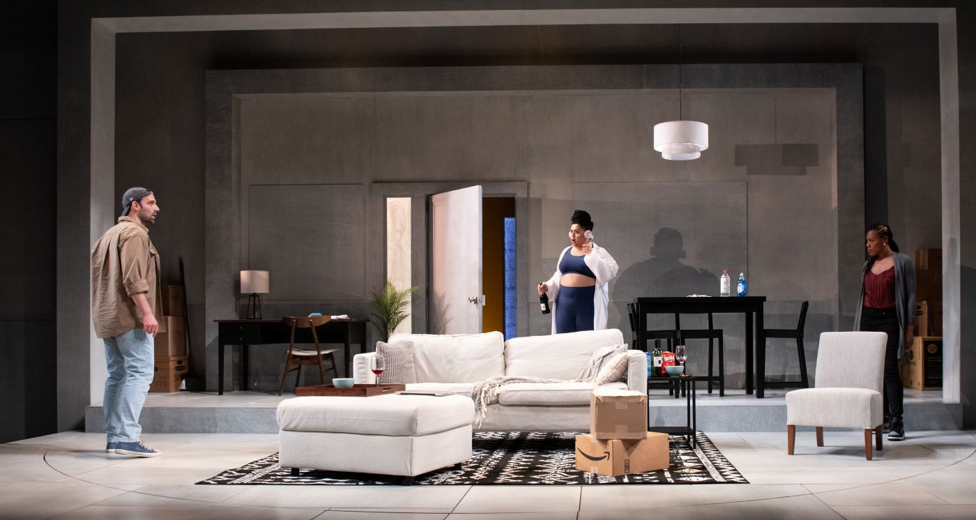 <p>Danny Gavigan (Andrew), Cristina Pitter (Miriam), and Nikkole Salter (Leslie) in <em>A Jumping-Off Point</em>. Photo by Margot Schulman Photography. </p>